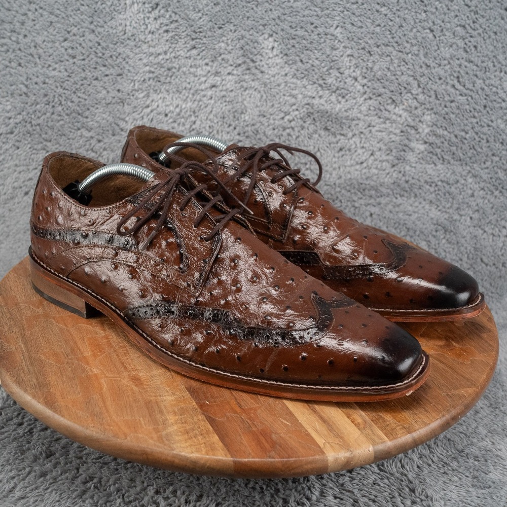 Stacy Adams Gennaro Men Brown Cow Genuine Leather Ostrich Print Dress Shoes 11 M